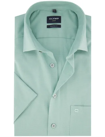 Olymp Olymp normale fit overhemd korte mouw turquoise katoen