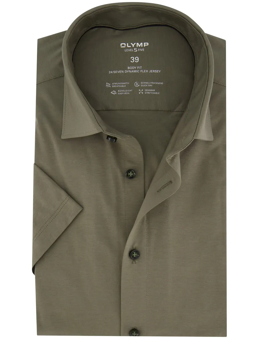 Olymp slim fit katoenen overhemd korte mouw khaki