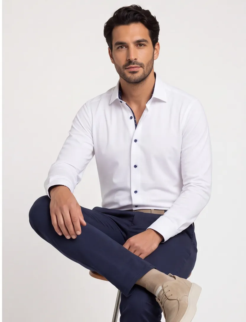 Olymp Level Five zakelijk jersey overhemd slim fit wit