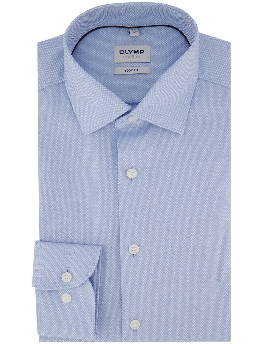 Olymp body fit easy iron lange mouw overhemd blauw body fit