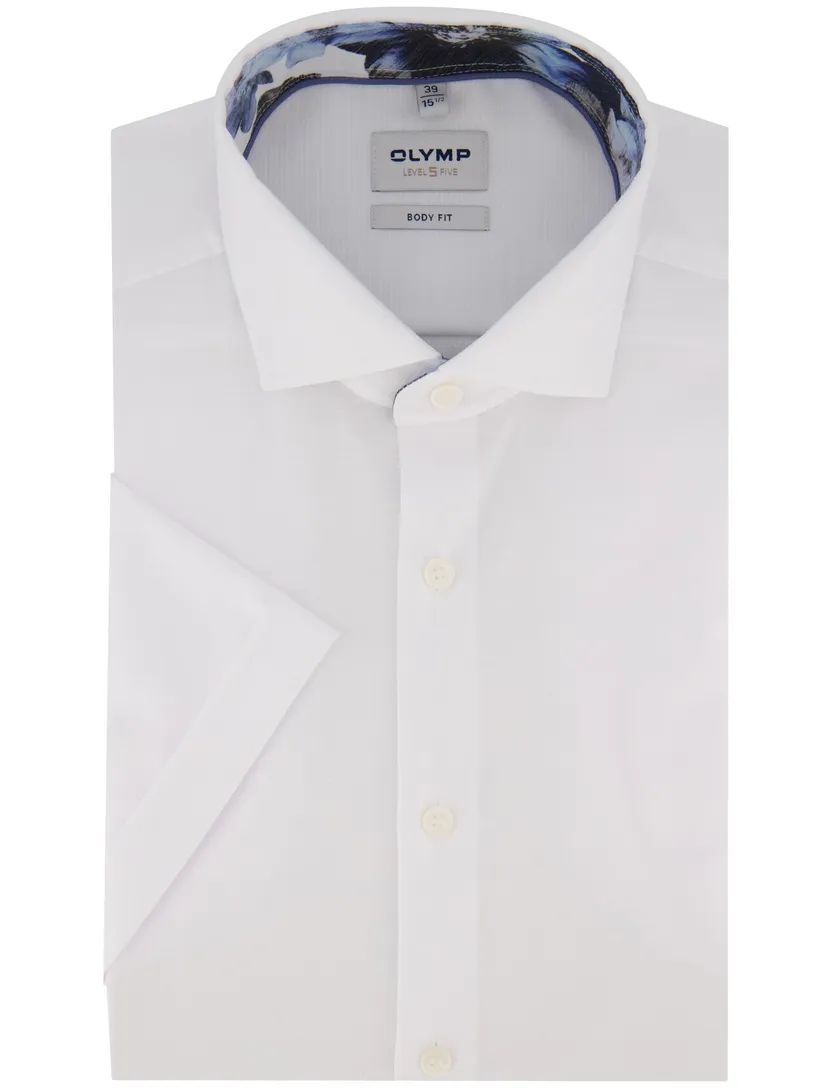 Olymp overhemd korte mouw effen wit body fit semi-wide spread boord