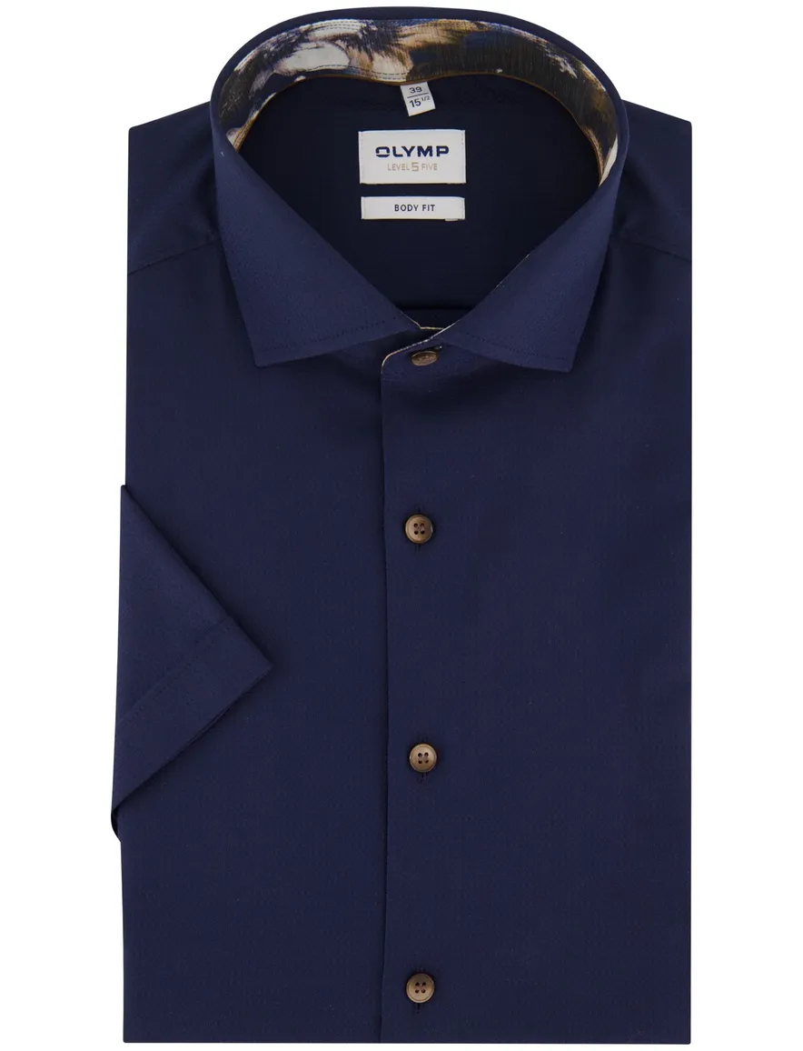 overhemd korte mouw donkerblauw Olymp Level Five body fit