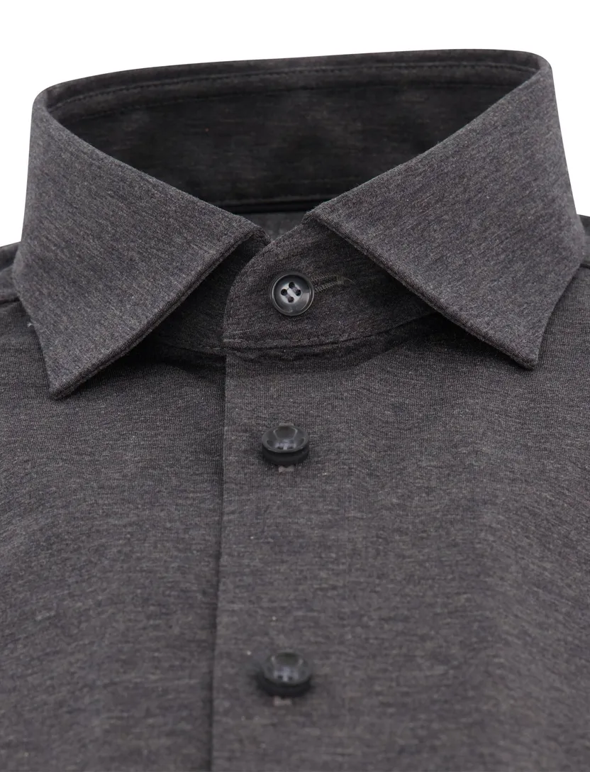Olymp Level 5 Five overhemd Body Fit jersey gemêleerd grijs
