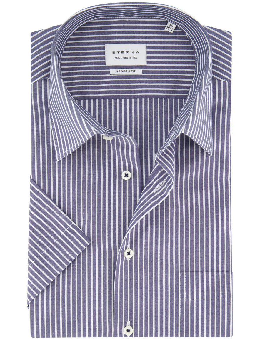 Eterna overhemd blauw modern fit korte mouw