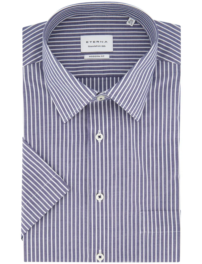 Eterna overhemd blauw modern fit gestreept strijkvrij