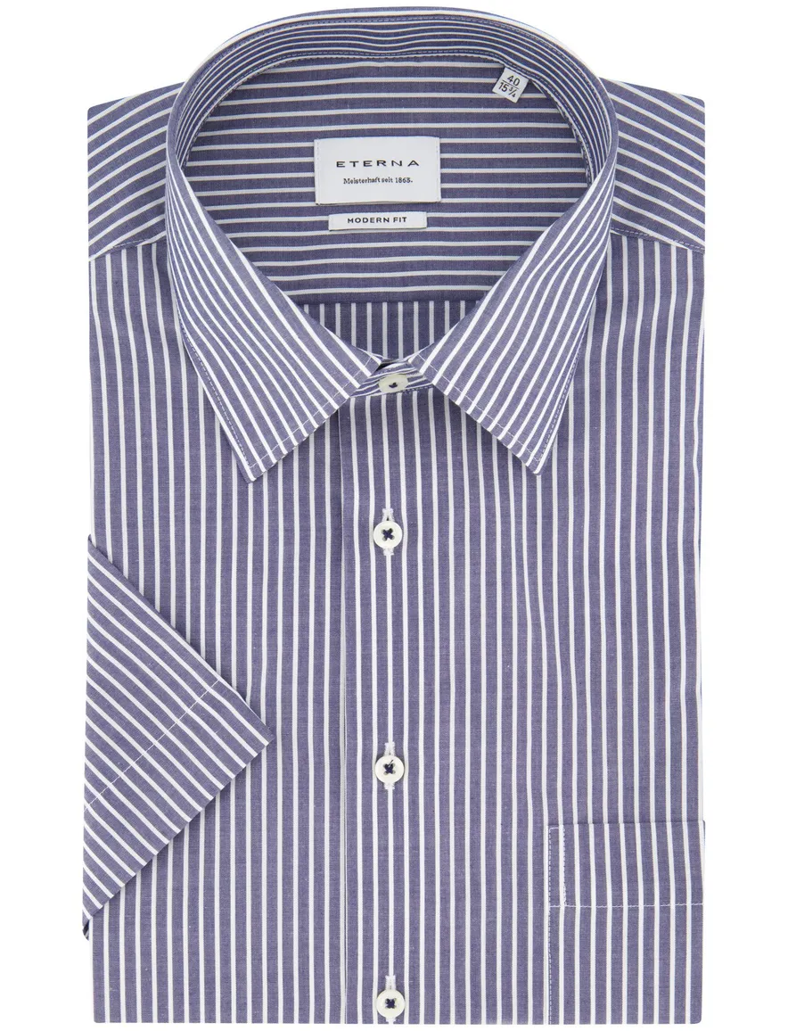Eterna overhemd blauw modern fit korte mouw