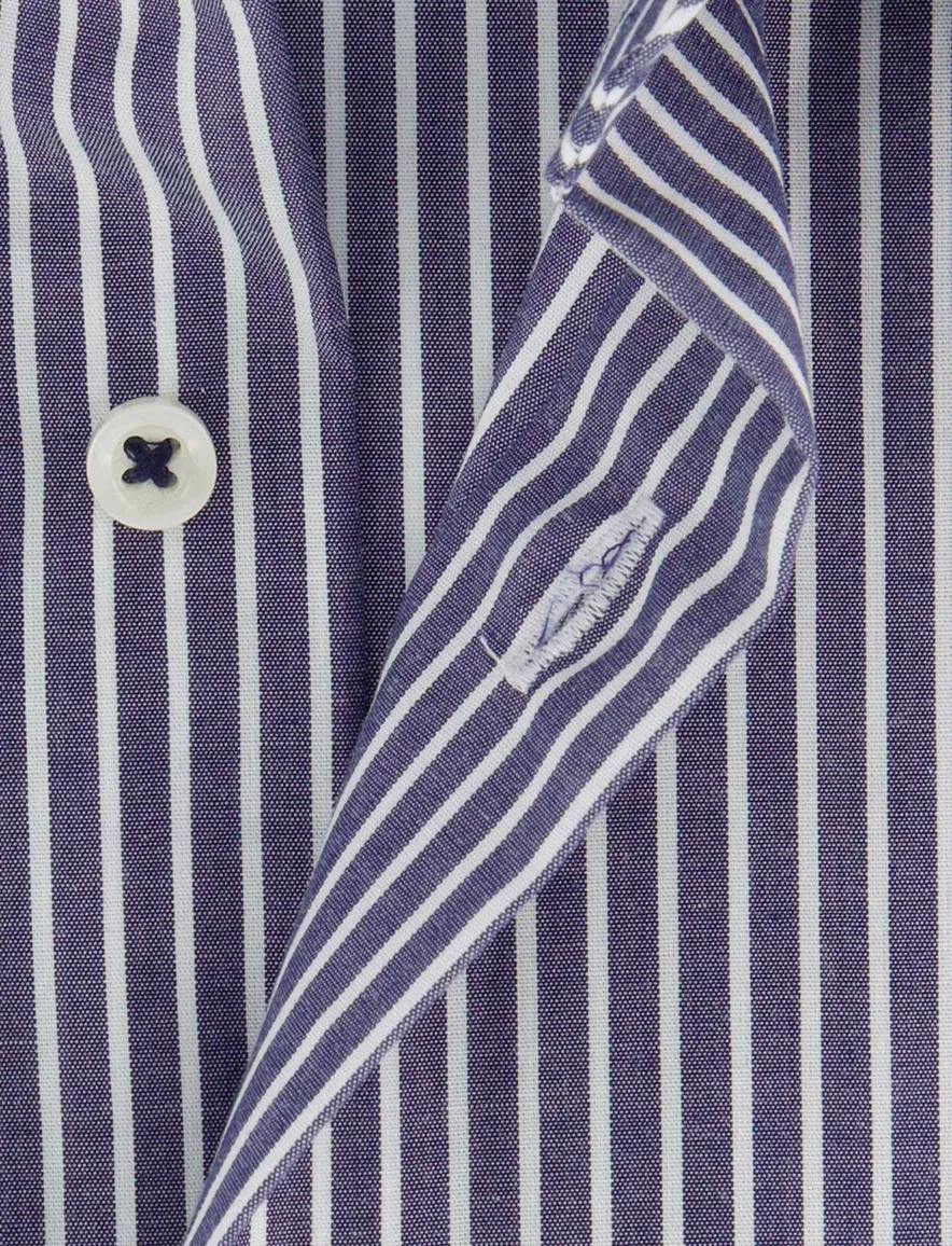Eterna blauw gestreept katoen korte mouw