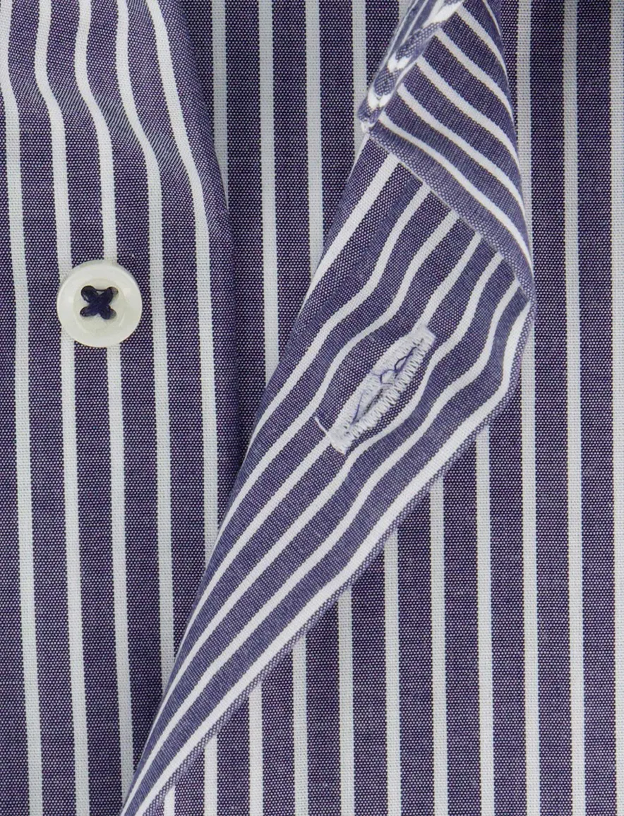 Eterna blauw gestreept katoen korte mouw