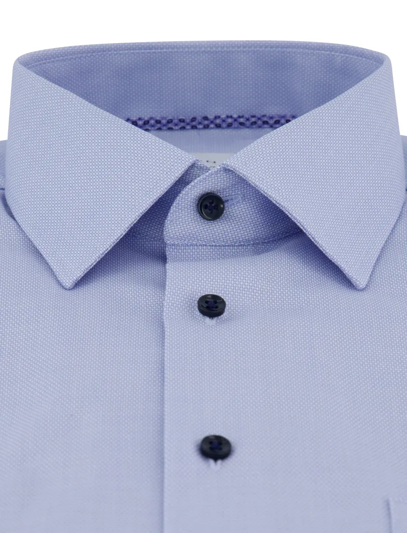 Eterna overhemd blauw korte mouw met borstzak