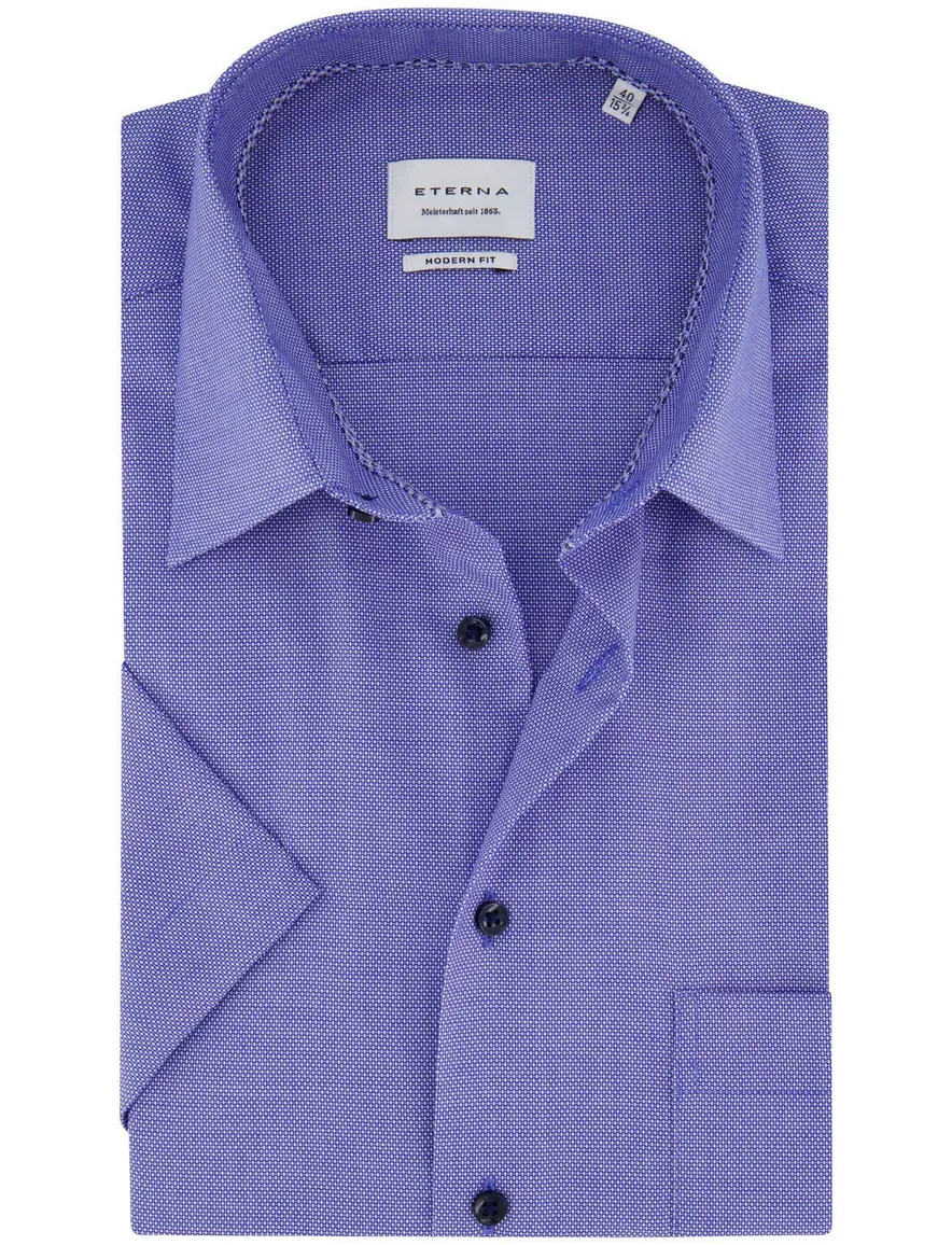 Eterna overhemd modern fit blauw korte mouw