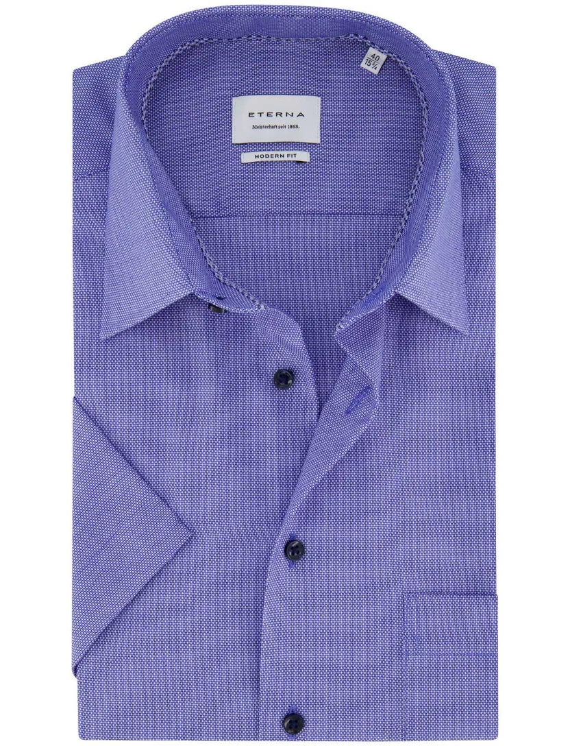 Eterna overhemd modern fit blauw met borstzak strijkvrij
