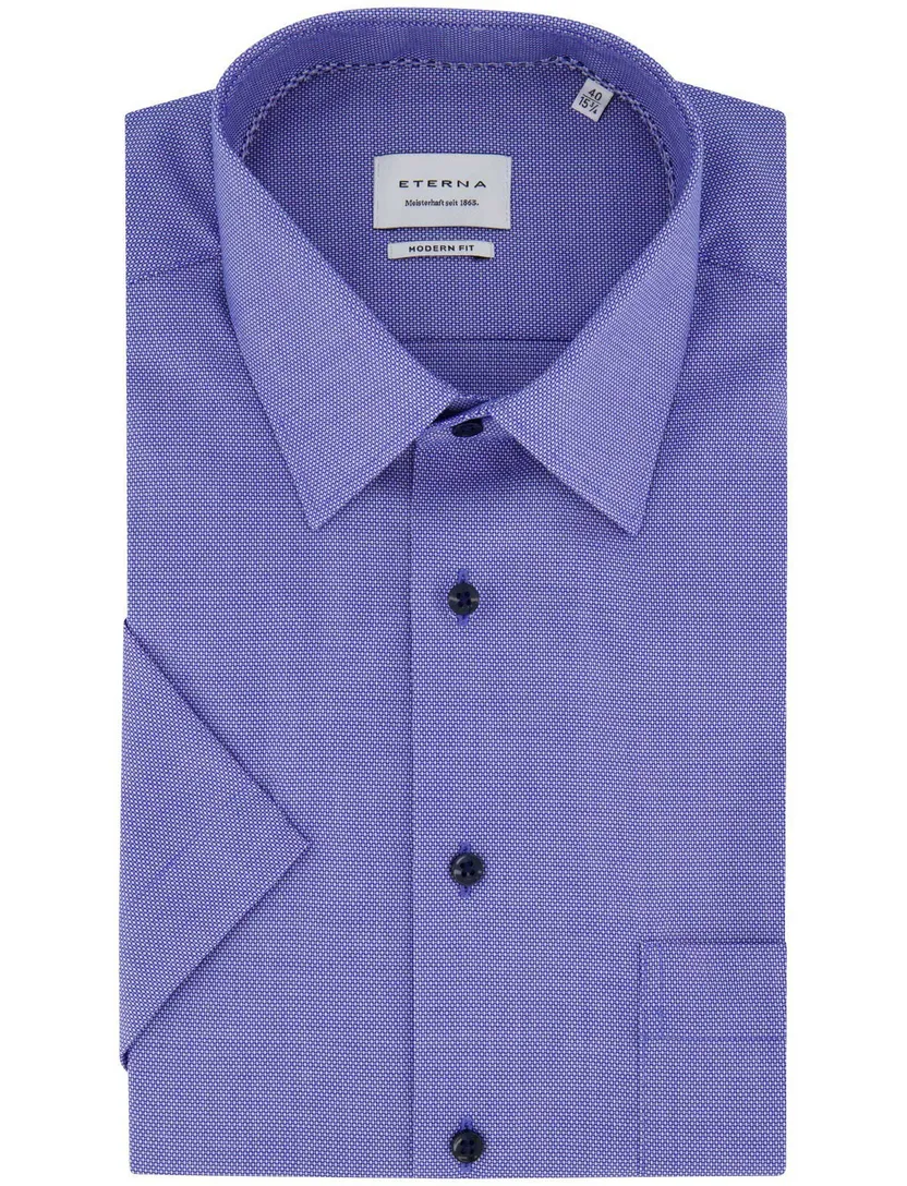 Eterna overhemd modern fit blauw met borstzak strijkvrij