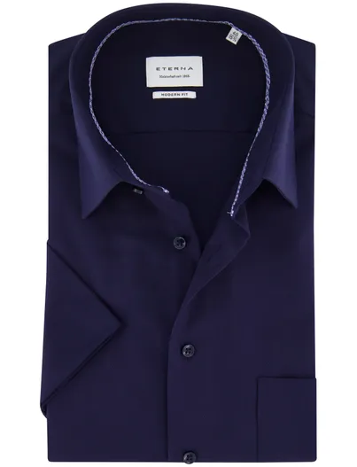 Eterna Eterna korte mouw overhemd donkerblauw strijkvrij