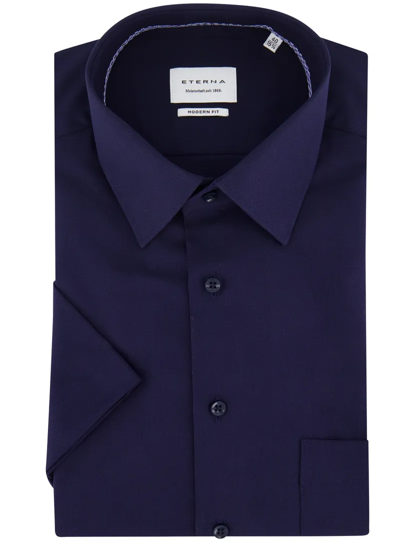 Eterna korte mouw overhemd donkerblauw effen