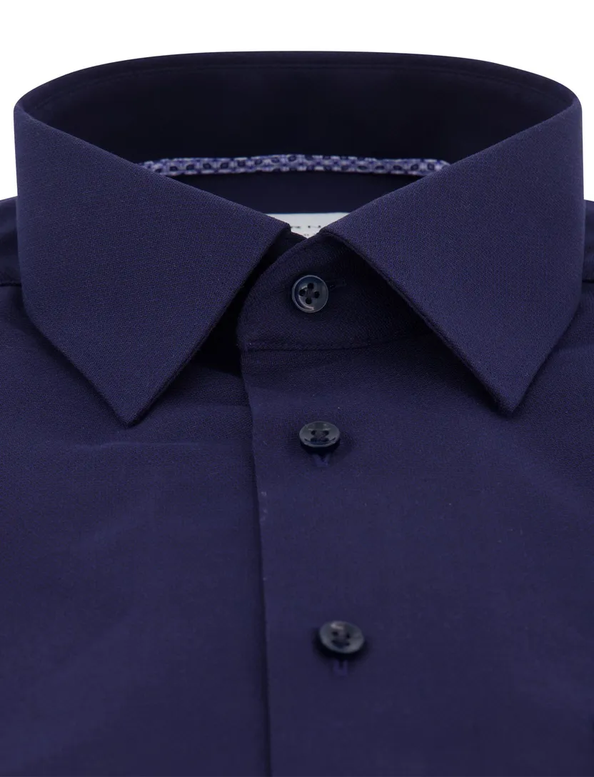 Eterna korte mouw overhemd donkerblauw effen