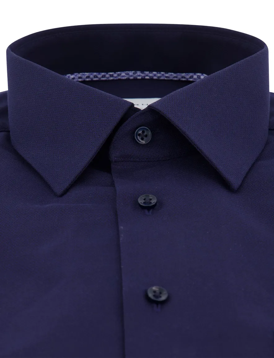 Eterna korte mouw overhemd donkerblauw strijkvrij