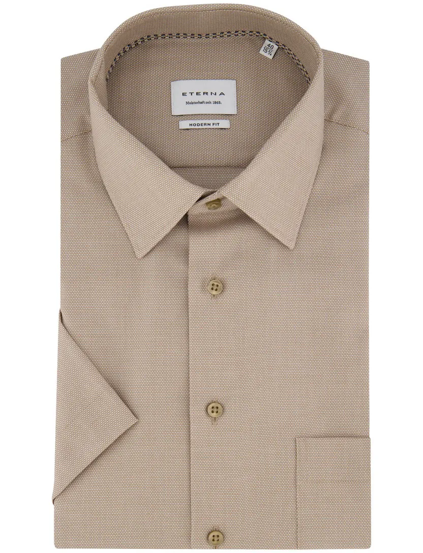Eterna overhemd korte mouw camel semi-wide collar strijkvrij