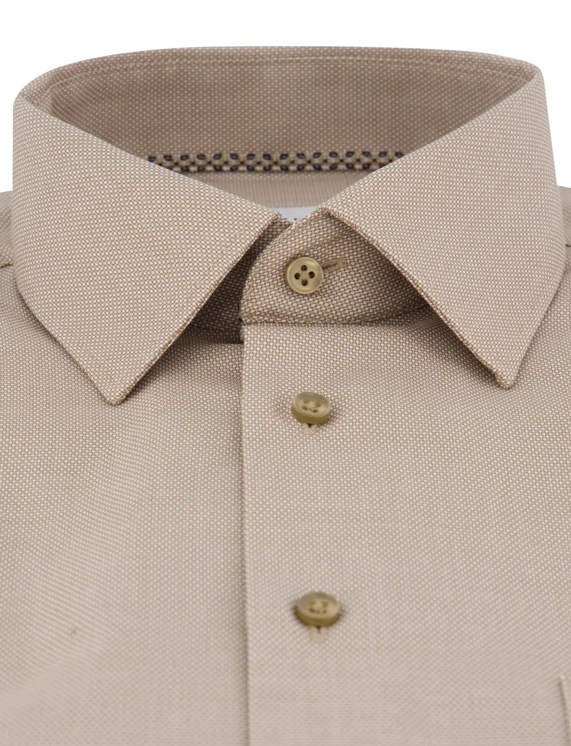 Eterna overhemd korte mouw camel semi-wide collar strijkvrij