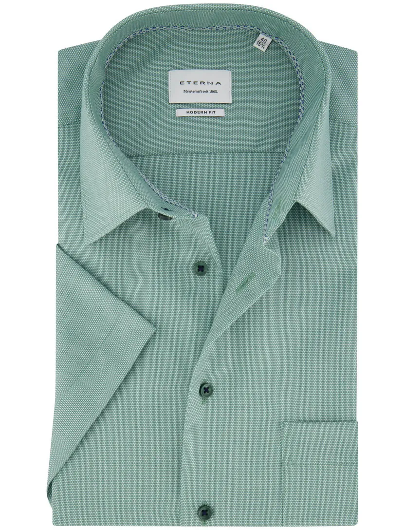Eterna Modern Fit overhemd turquoise korte mouw borstzak strijkvrij