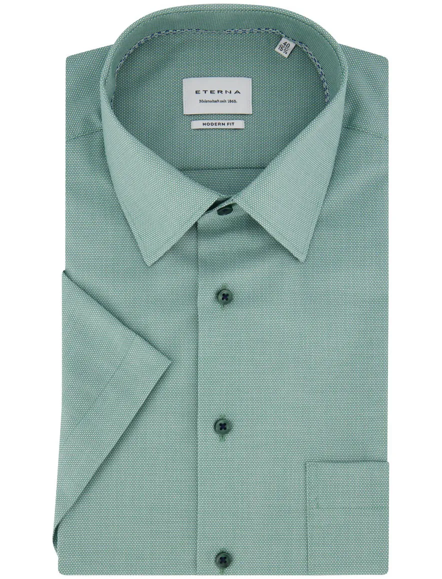 Eterna Modern Fit overhemd turquoise korte mouw gemêleerd