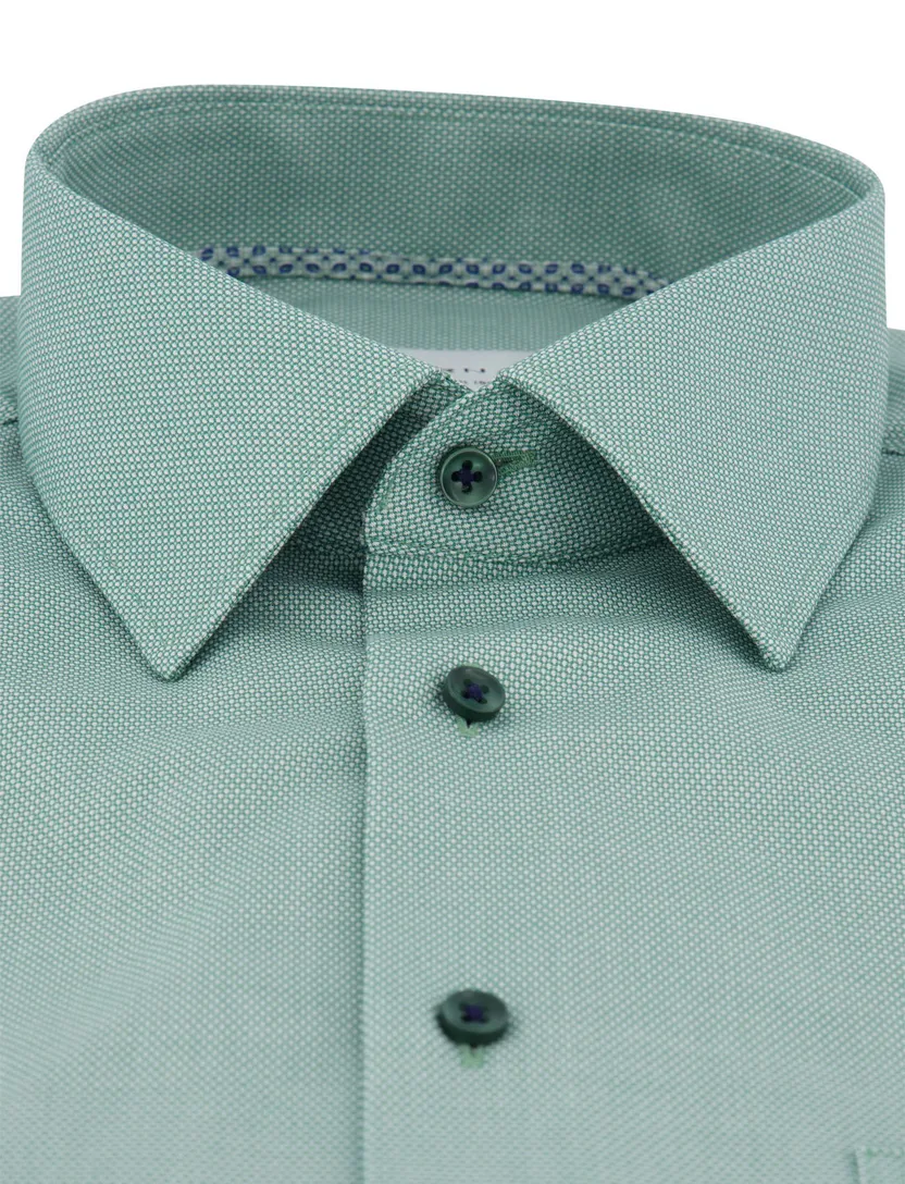Eterna Modern Fit overhemd turquoise korte mouw borstzak strijkvrij