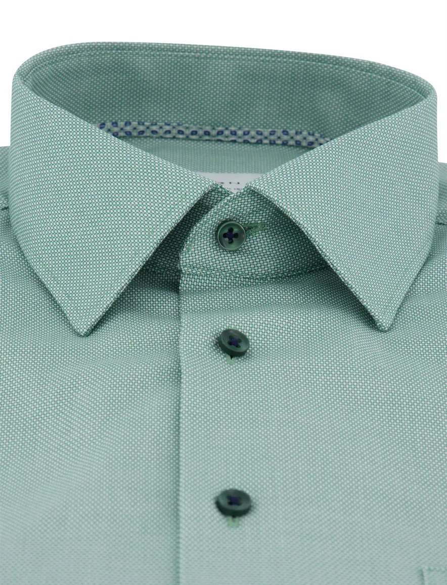 Eterna Modern Fit overhemd turquoise korte mouw gemêleerd