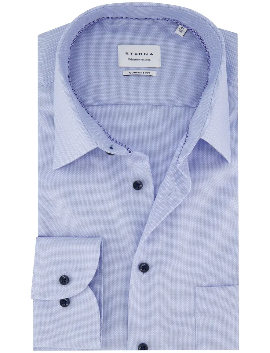 Eterna overhemd Comfort Fit blauw strijkvrij ml7