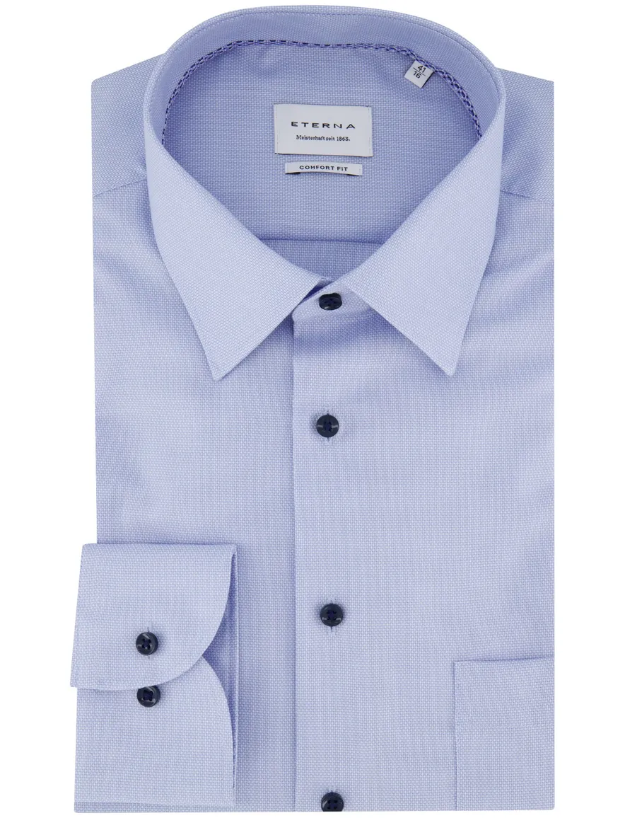 Eterna overhemd Comfort Fit blauw strijkvrij ml7