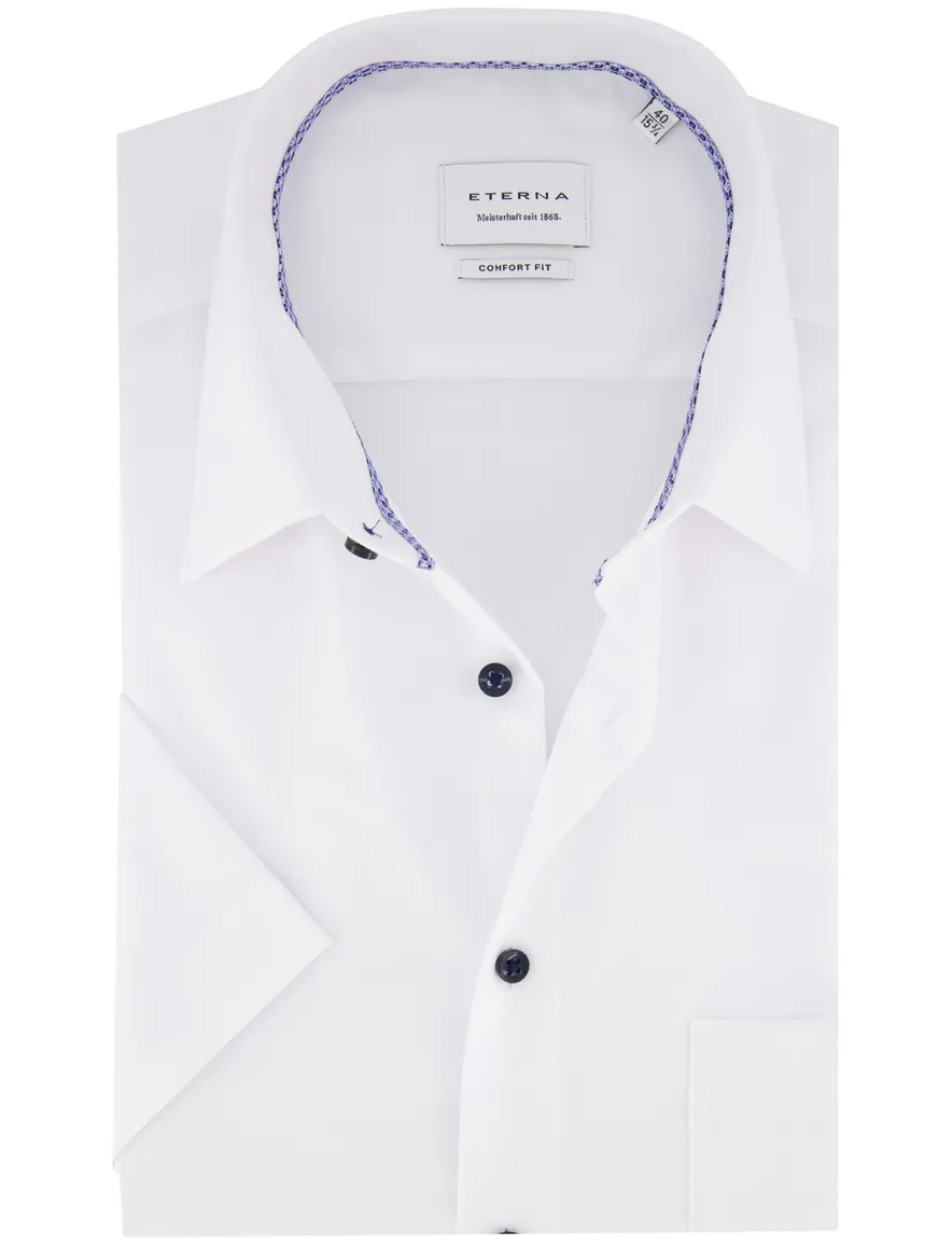 Eterna overhemd wit comfort fit strijkvrij effen