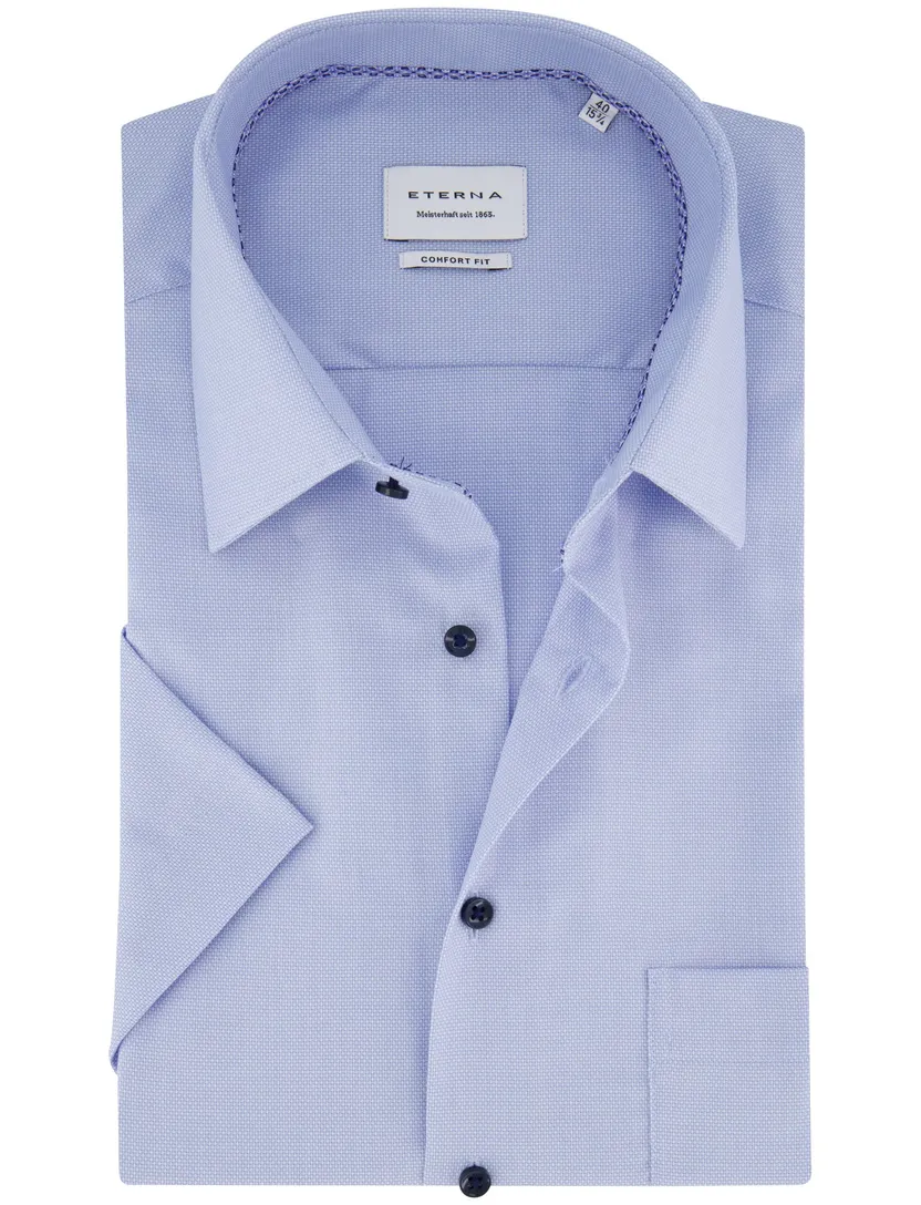 Eterna Comfort Fit overhemd blauw structuur borstzak strijkvrij