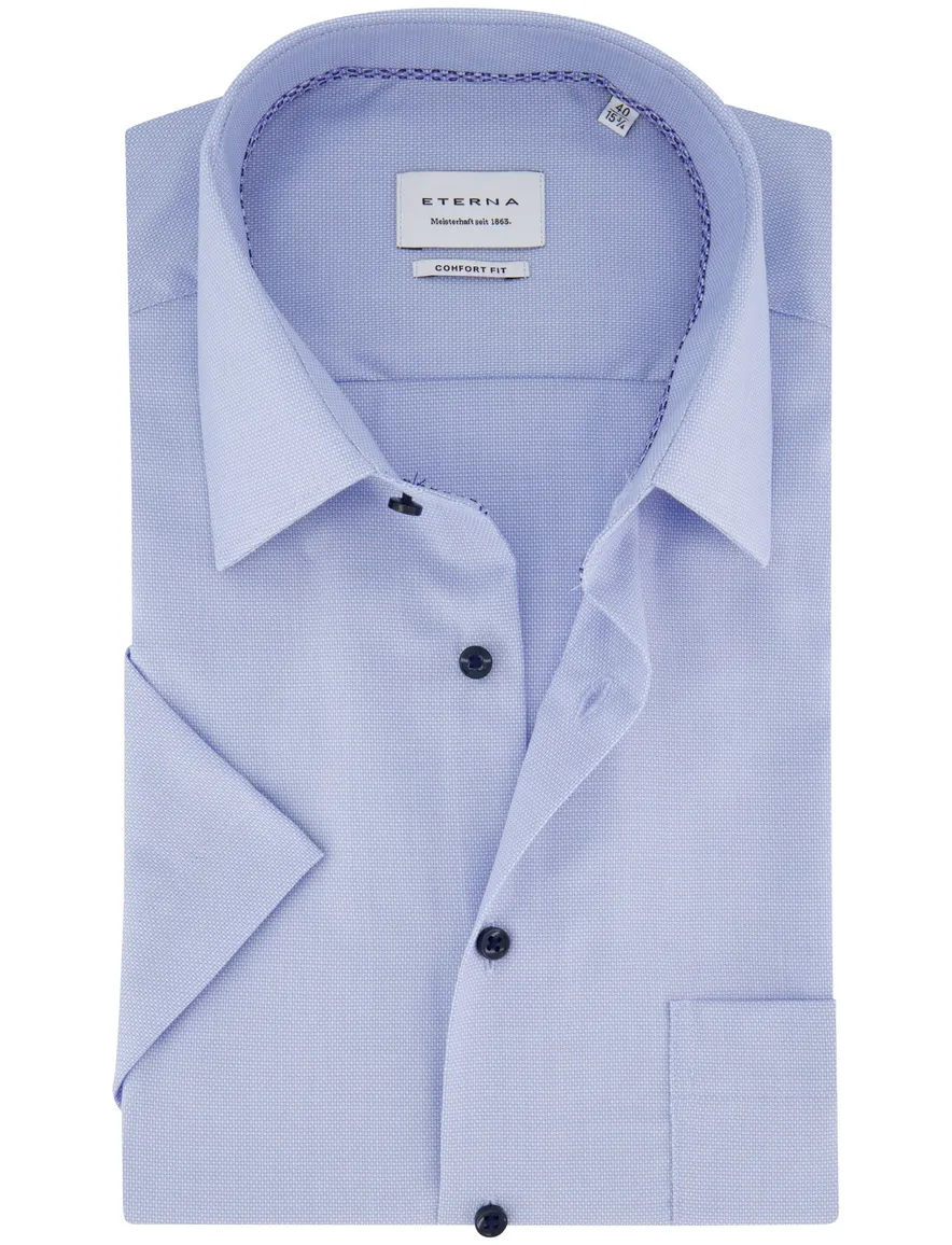 Eterna Comfort Fit overhemd blauw structuur strijkvrij