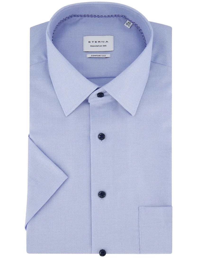 Eterna Comfort Fit overhemd blauw structuur borstzak strijkvrij