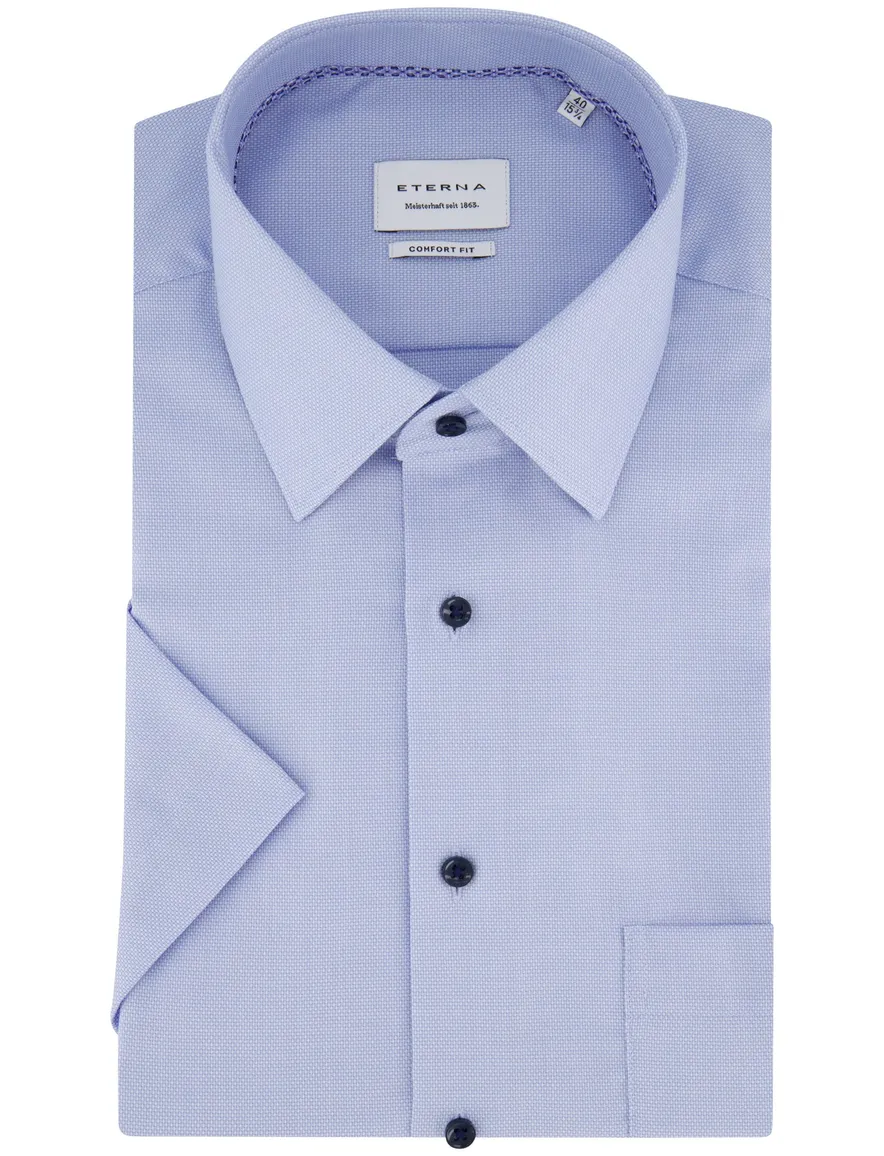Eterna Comfort Fit overhemd blauw structuur strijkvrij