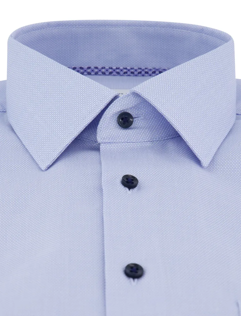 Eterna Comfort Fit overhemd blauw structuur borstzak strijkvrij