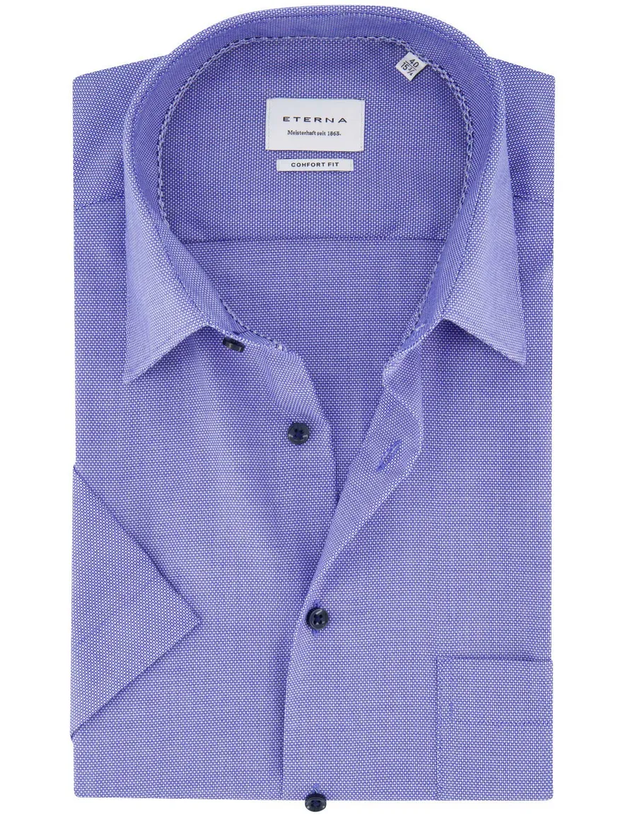Eterna overhemd blauw borstzak katoen