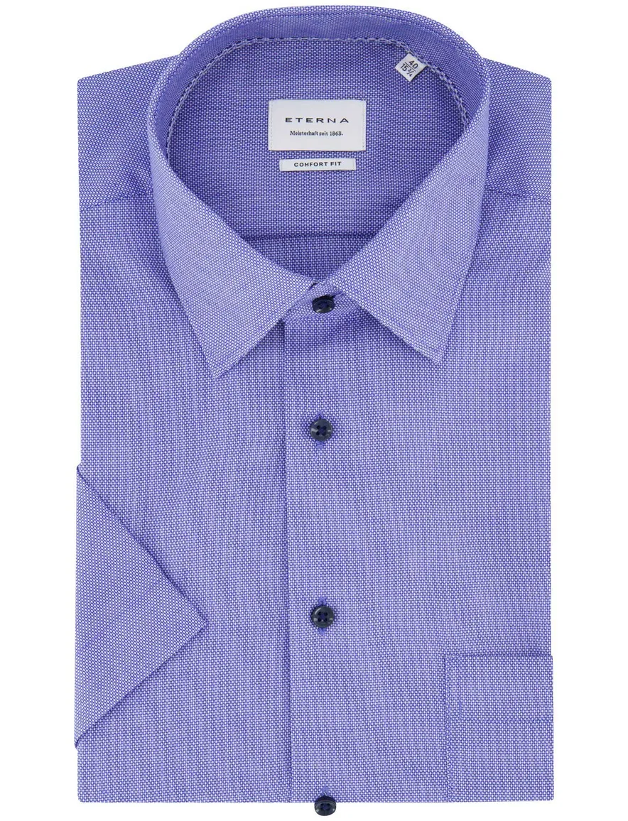 Eterna overhemd blauw borstzak katoen