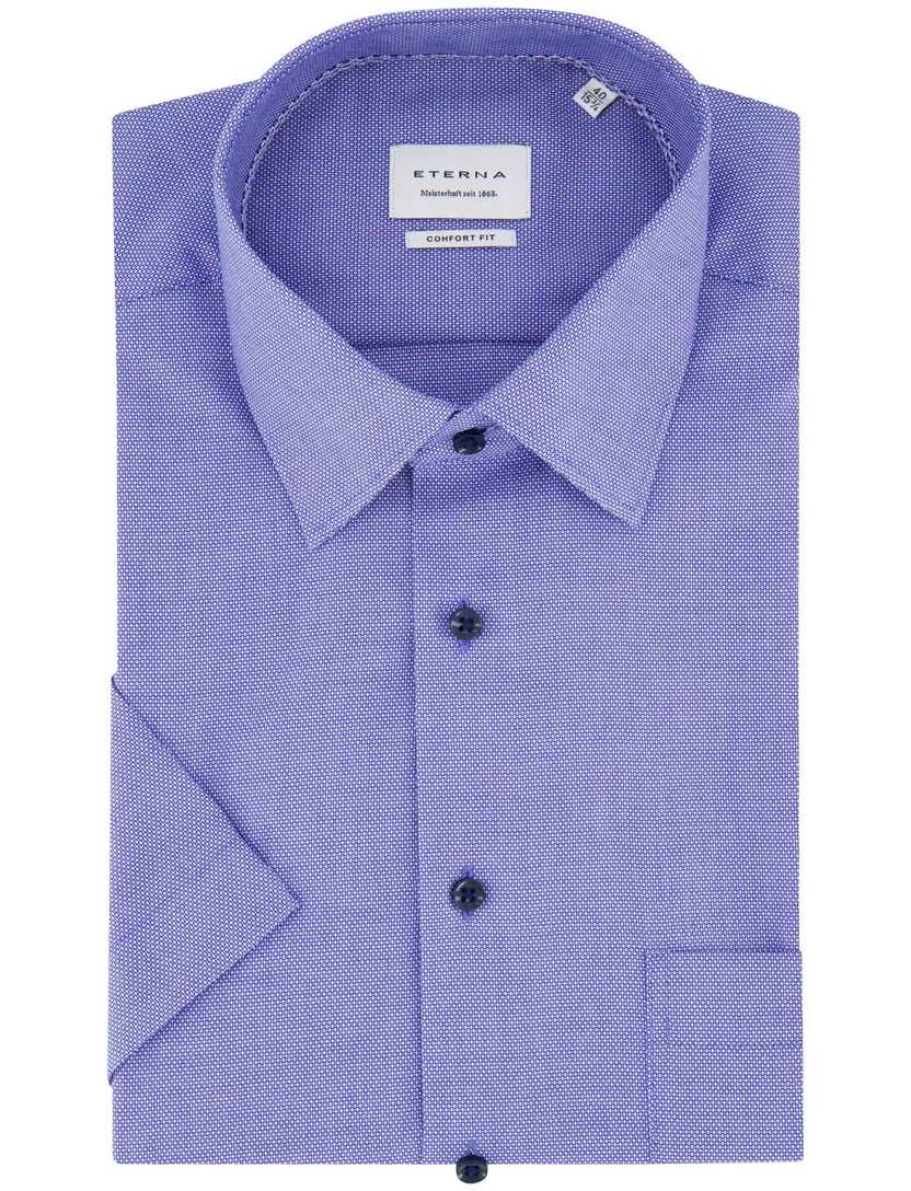 overhemd Eterna blauw borstzak katoen