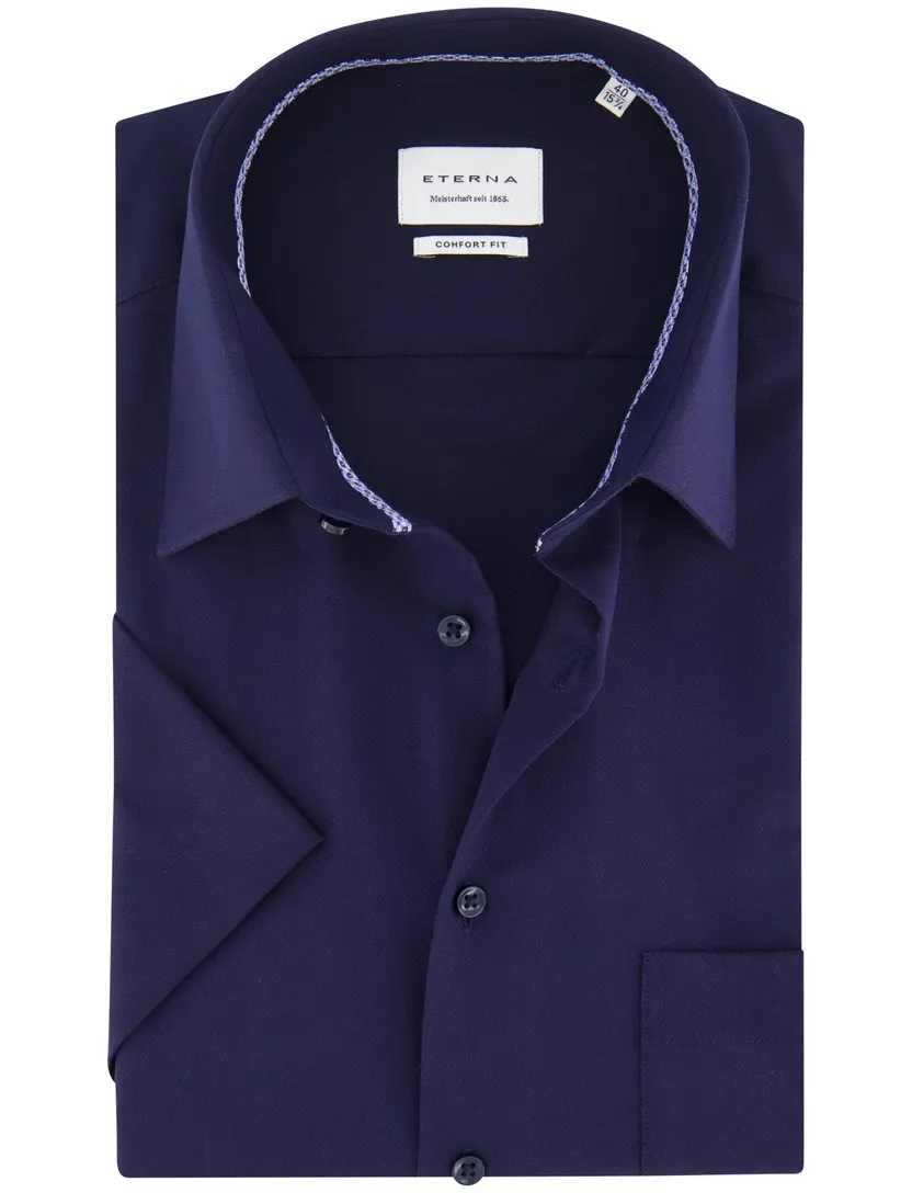 Eterna overhemd donkerblauw katoen effen