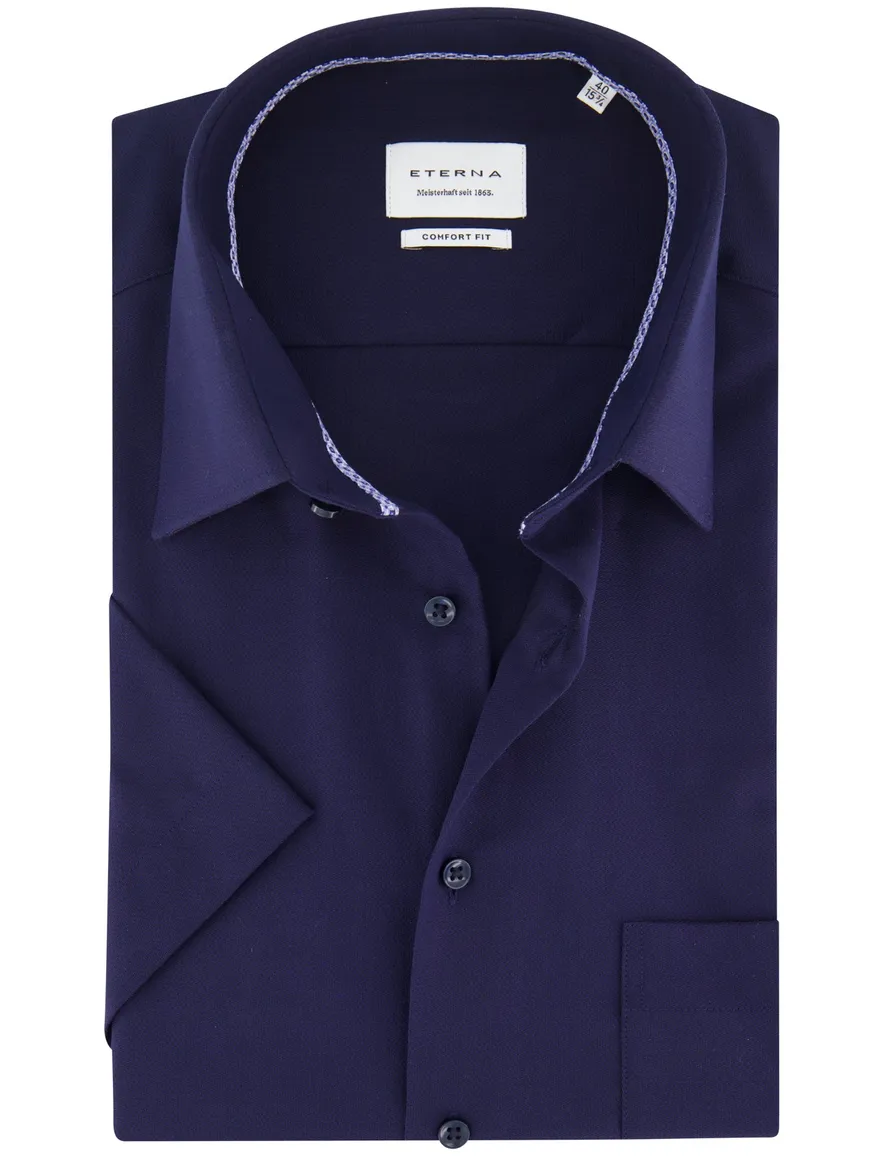 Eterna overhemd donkerblauw katoen korte mouw