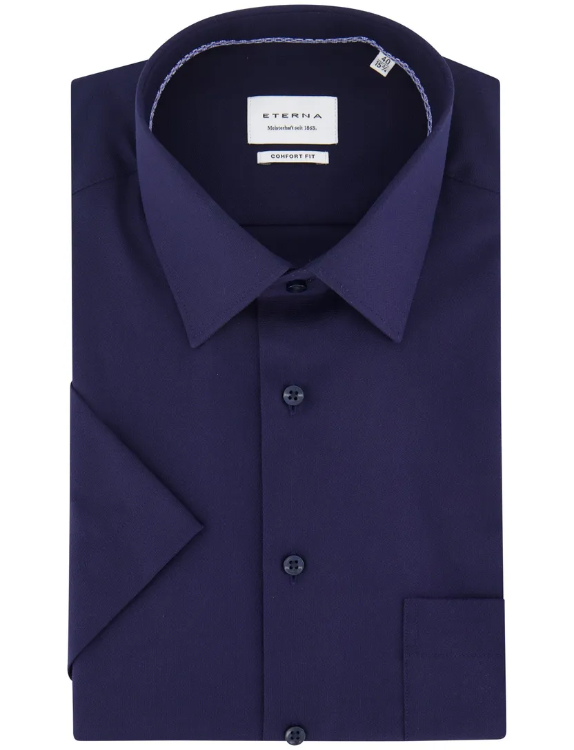 Eterna overhemd donkerblauw katoen effen