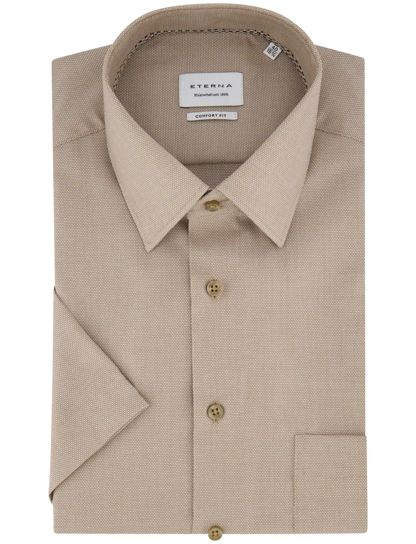 Eterna overhemd bruin katoen semi-wide collar strijkvrij