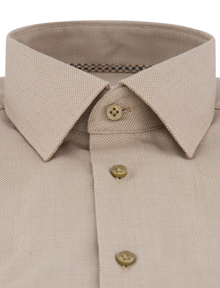 Eterna overhemd bruin katoen semi-wide collar strijkvrij