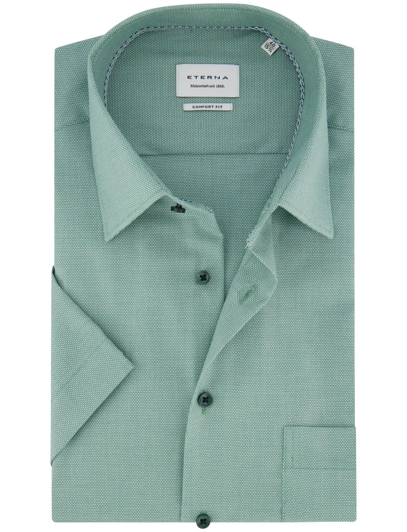 Eterna korte mouw overhemd turquoise strijkvrij