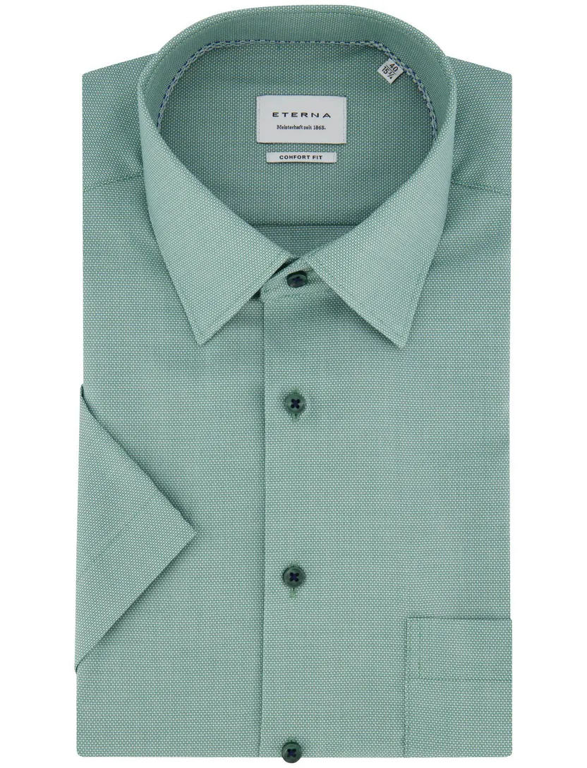 Eterna korte mouw overhemd turquoise strijkvrij
