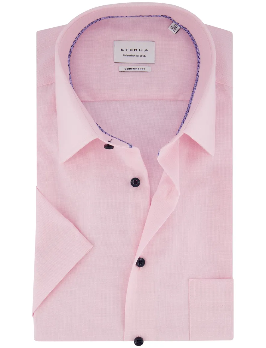 Eterna overhemd korte mouw comfort fit roze katoen
