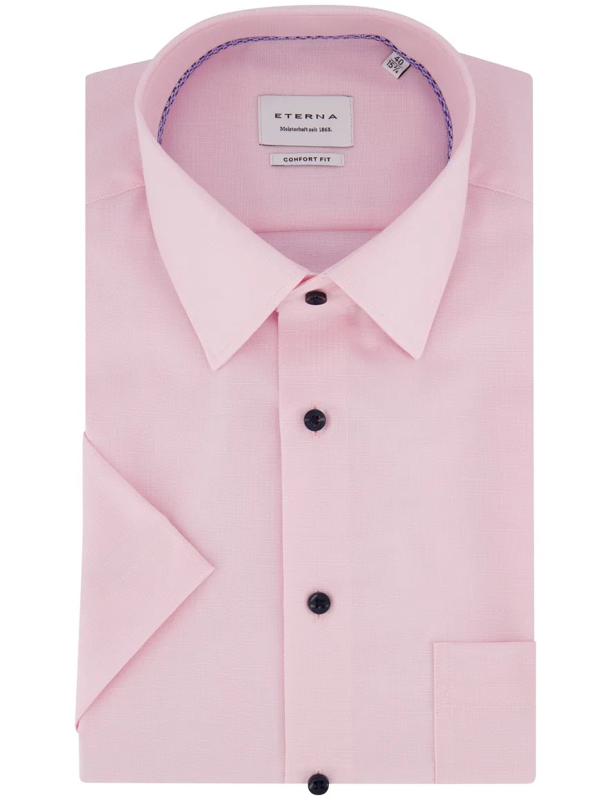 Eterna overhemd korte mouw comfort fit roze katoen