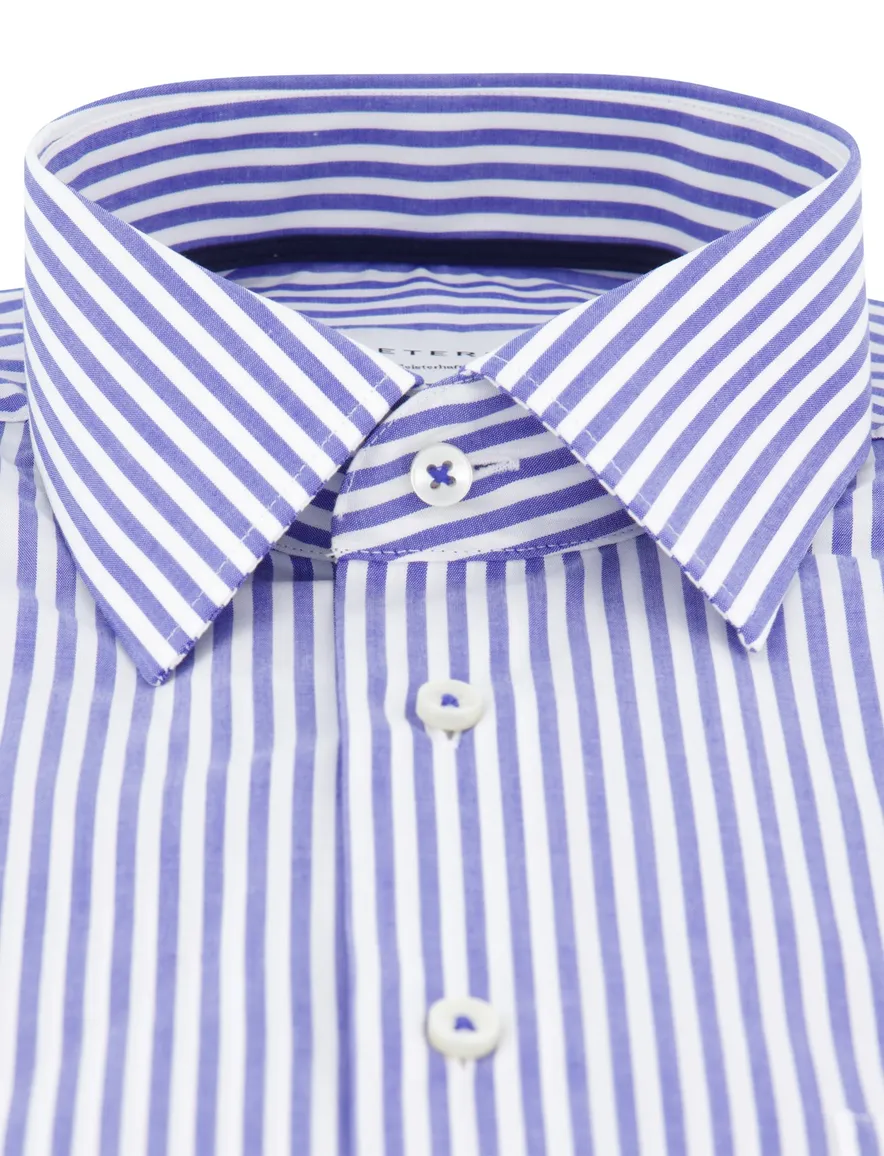 Eterna overhemd blauw gestreept korte mouw
