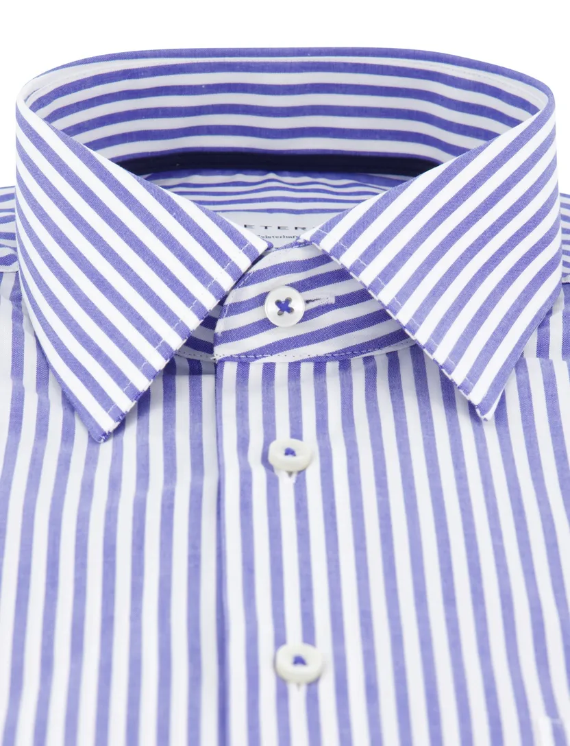 Eterna overhemd blauw gestreept met borstzak