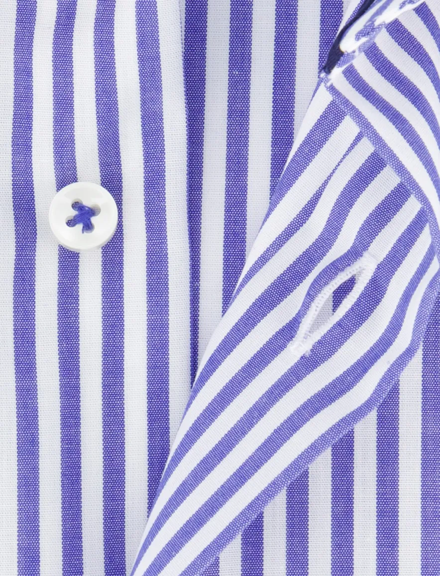 Eterna overhemd blauw gestreept korte mouw
