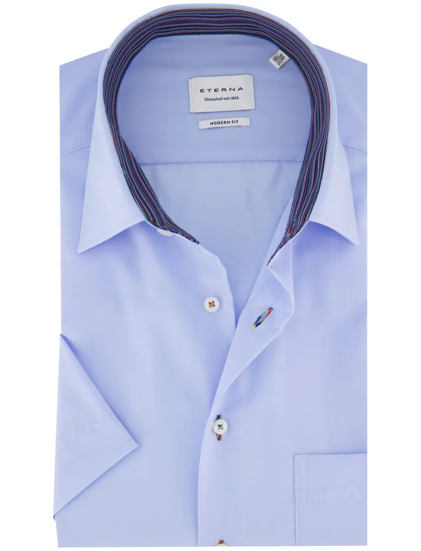 Eterna overhemd effen blauw normale fit strijkvrij